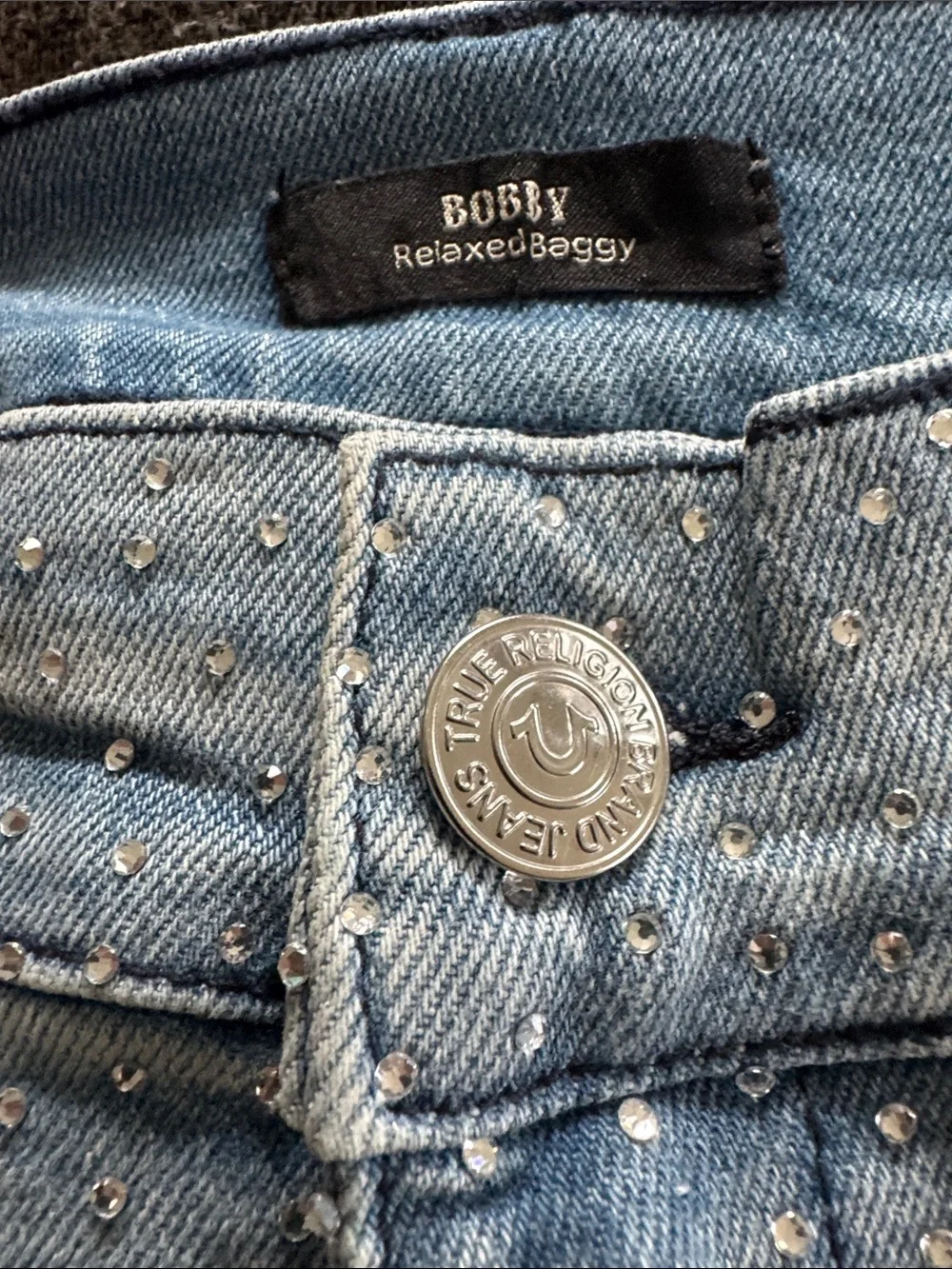 True Religion Light Blue Studded Denim Jeans